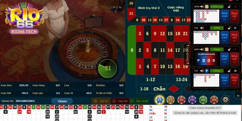 Tỷ lệ trả thưởng tại các bàn cược roulette Rio66